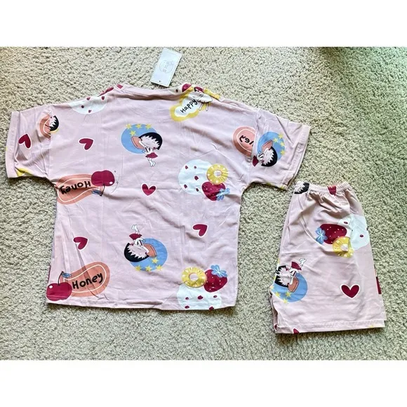 Women's Pajama Set Size S – Cute Summer T-shirt‎ and Shorts Sleepwear Lounge new - Image 3