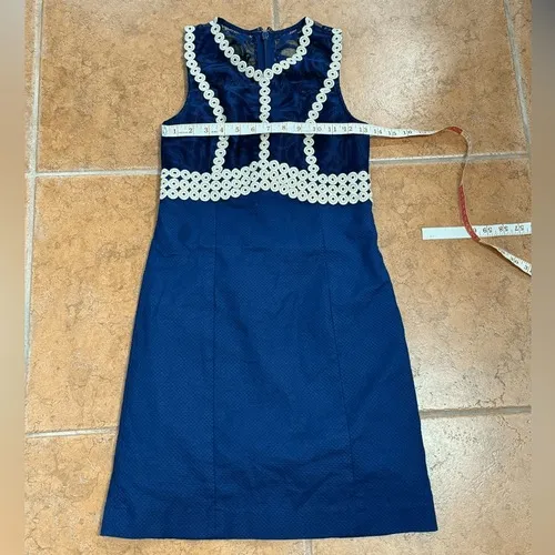 Lilly Pulitzer Shift‎ Dress Womens Navy Blue Lace Trim Sleeveless 00 - Image 8