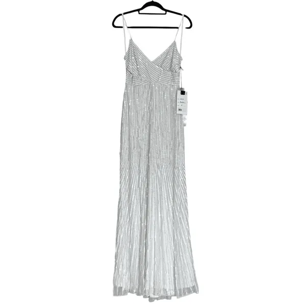 Mac Duggal 10817 Pearl White Beaded Art Deco Full Length Gown Dress Women’s US 4 - Image 2