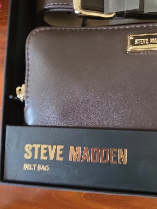 Steve Madden Chocolate Brown Leather Belt Bag with Gold Hardware Size S/M - Image 4