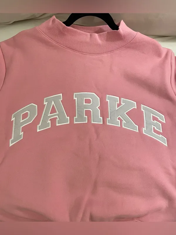 PARKE Valentine’s Varsity Mockneck Crewneck Pullover Sweatshirt Blush Lavender S - Image 6