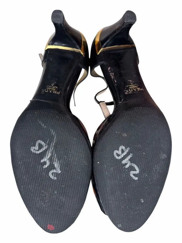 Prada Black Patent Leather T-Strap Peep Toe Heels - Image 7