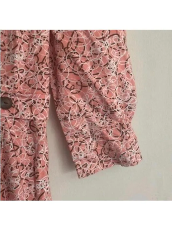 Vintage Handmade Pink Prairie Girl 1/2 Sleeve Scribble Print Dress - Image 3