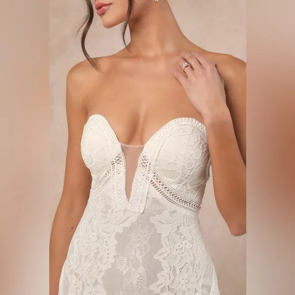Lulu's Lovita White Lace Strapless Mermaid Maxi Dress - Image 3