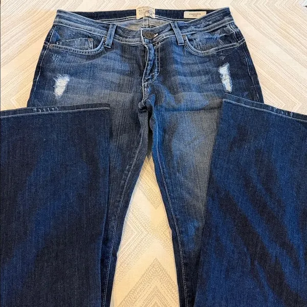 Dylan George Ring Spun Denim Alexandra Flare Jeans Size 28 Distressed Dark Wash - Image 2