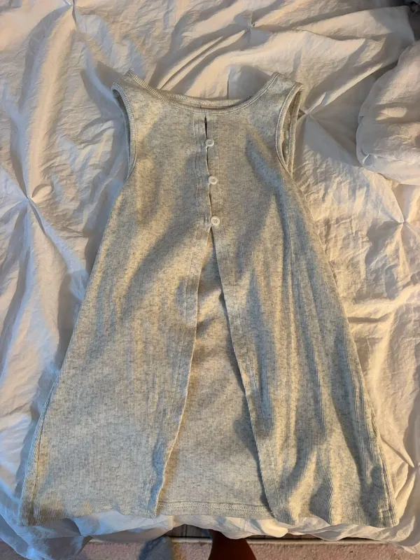 Ribbed Button Tank Gray - Image 2