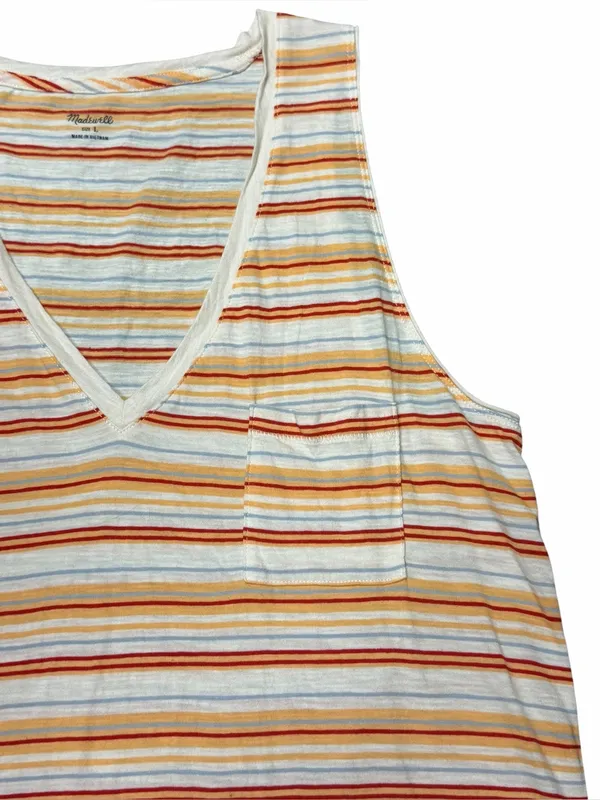 Madewell V-Neck Striped Tank Coastal Retro Summer Pocket Top L - Image 6