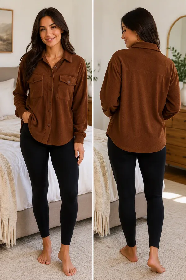 Hyyve Brown Teddy Fleece Shacket Size Small Cozy Fall Layer - Image 5