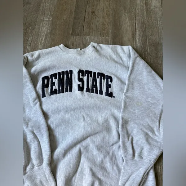 Champion VTG Reverse Weave PENN STATE Sweatshirt Crewneck Embroidered Gray Blue Size S M - Image 6