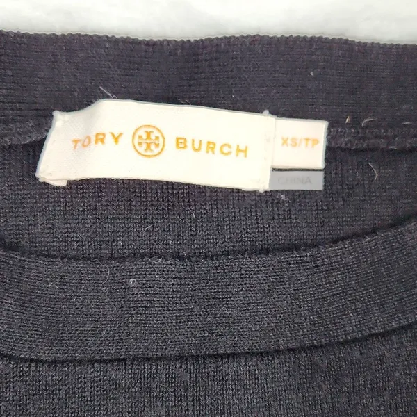 Tory Burch -715 Giselle Textured Merino‎ Wool Sweater Dress Black Ruffle Hem XS - Image 4