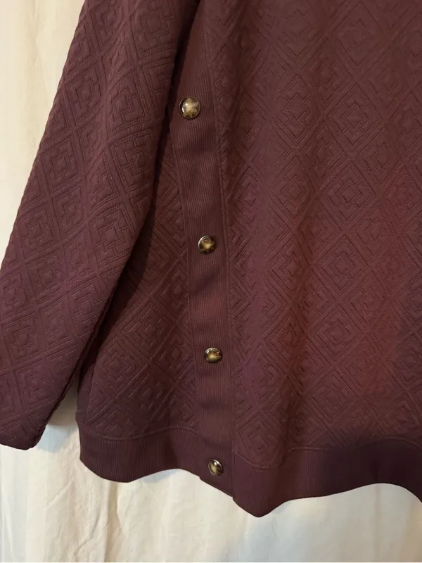d&co Active Quilted Button‑Detail Pullover – Plum – XL Purple - Image 4