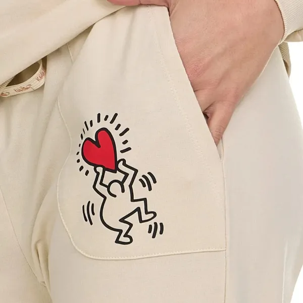 Keith Haring Women's Long Sleeve & Joggers Soft Fleece Lounge Set Cream XXL - Image 2