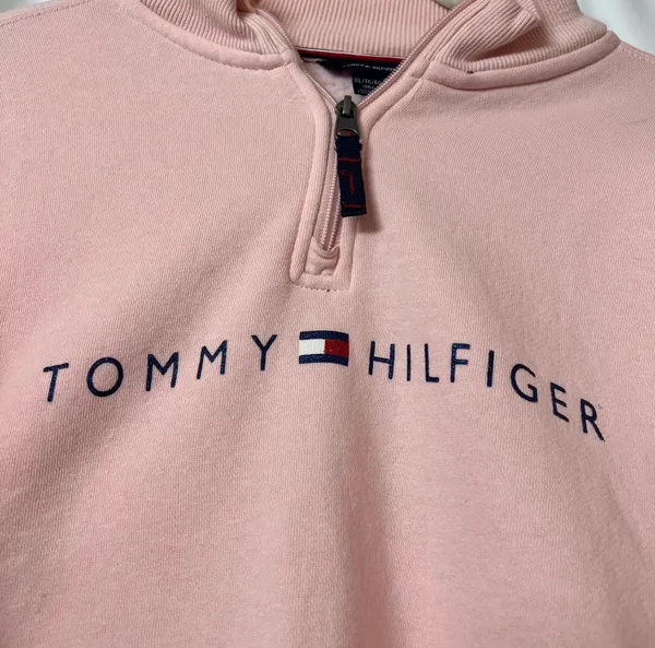 Tommy Hilfiger Light Pink Quarter Zip Sweatshirt With Pockets Kid's Extra Large - Image 3