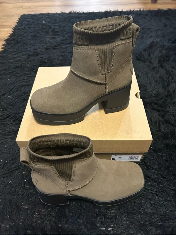 UGG Moxy Chelsea brown suede waterproof heeled boots shoes women’s 9 new - Image 9