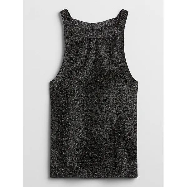 GAP Womens Black Lurex Metallic Sweater‎ High Neck Ribbed Knit Tank Top Large - Image 2