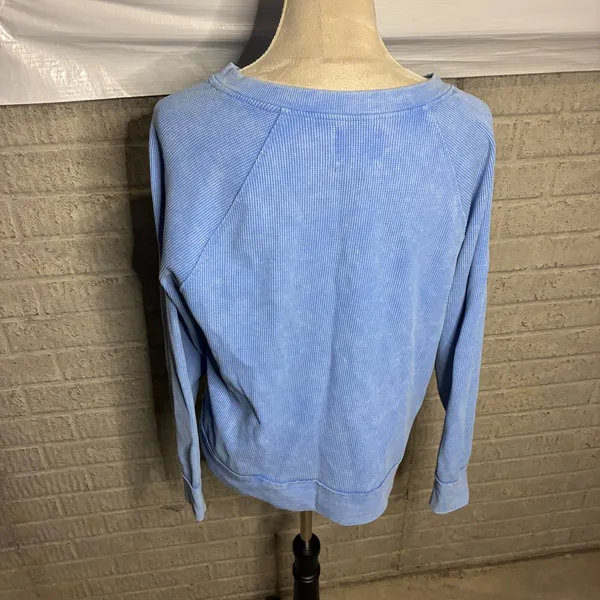 Sunnyside by Sundry Blue Waffle Knit Long Sleeve Top - XL‎ - Image 3