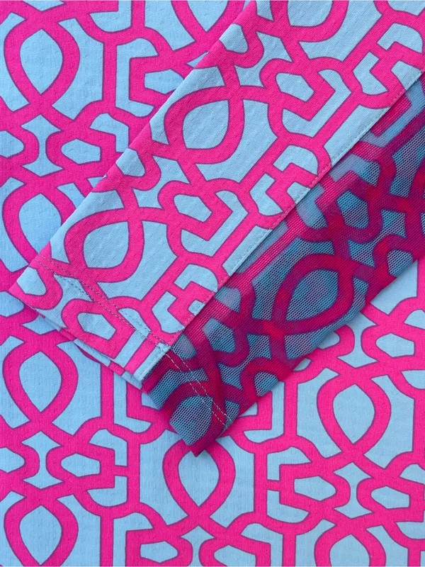IBKÜL Pink Blue Carolyn Geometric UPF 50+ Sun shirt quarter zip polo golf M - Image 3