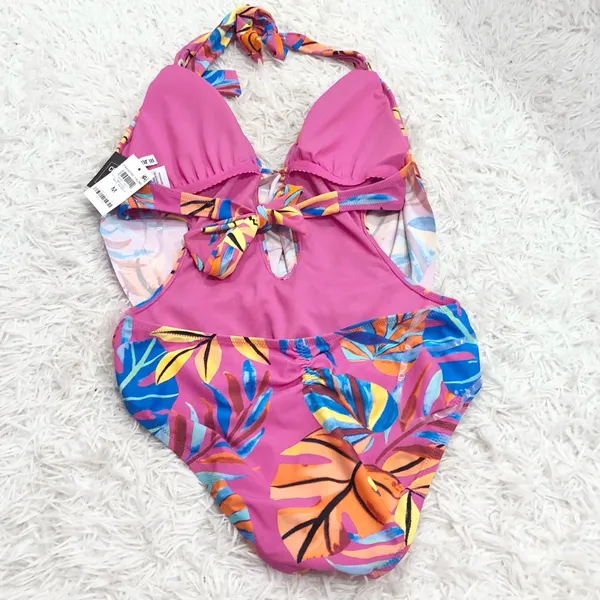 Macy’s Bar III Paradise In The Palms Cowl Neck One-Piece Swimsuit Pink‎ Medium - Image 5