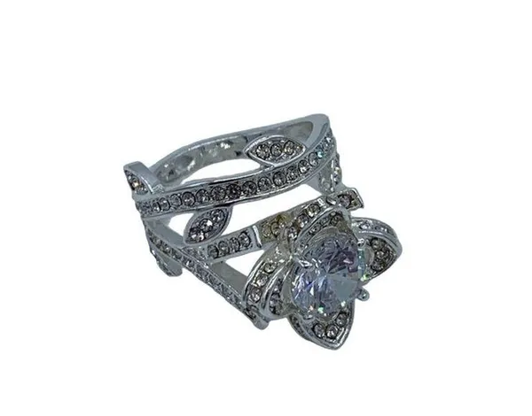 NEW flower fashion ring w/leaf wedding band set 7 - Image 5