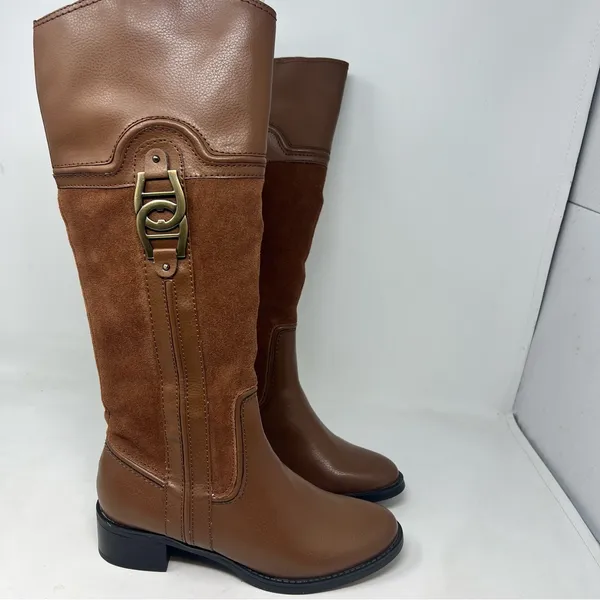 Etienne Aigner Codona Riding Boots Womens 7 Brown Leather Suede Knee High - Image 5