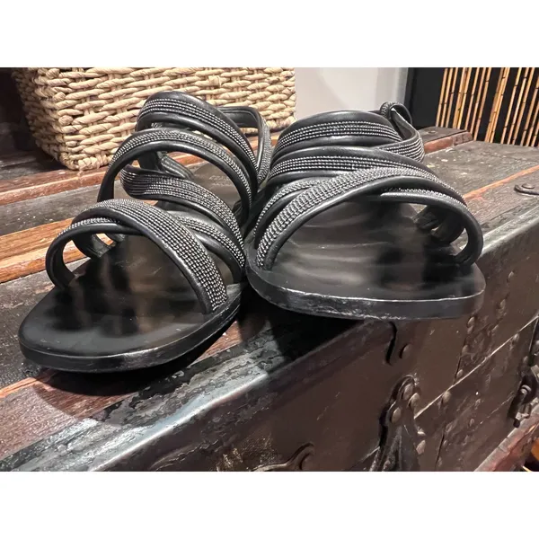 Brunello Cucinelli - Embellished Black Leather sandals Quiet Luxury Old Money - Image 12