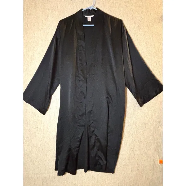 Victoria’s Secret Satin Midi Robe XS/S Black Wrap Kimono Long Sleeve - Image 5