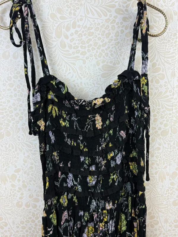 Free People Isla Black Floral Shoulder Tie Midi Dress - Size - Medium - Image 8
