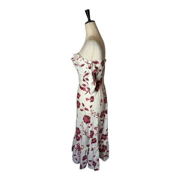 Misa Los Angeles Dress‎ Women XS White Red Abstract Peony Floral Linen Oona Midi - Image 7