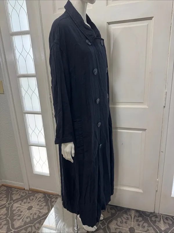 Free People Sweet Melody Trench Coat Black Lightweight Slouchy Linen Blend S-M - Image 10