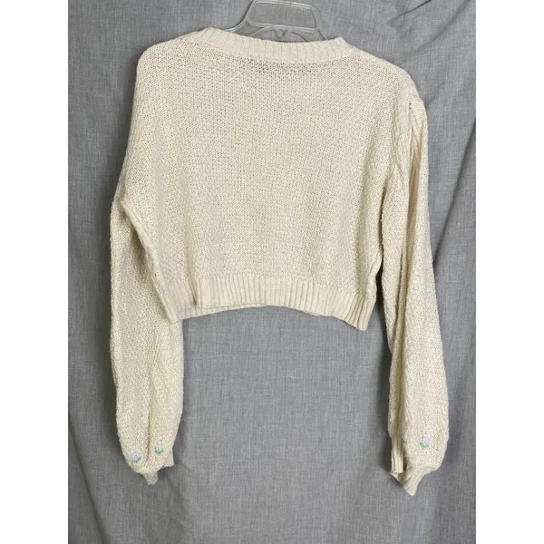 Wild Fable‎ Cream Cable Knit Cropped Sweater Embroidered Floral Cottagecore XS - Image 8