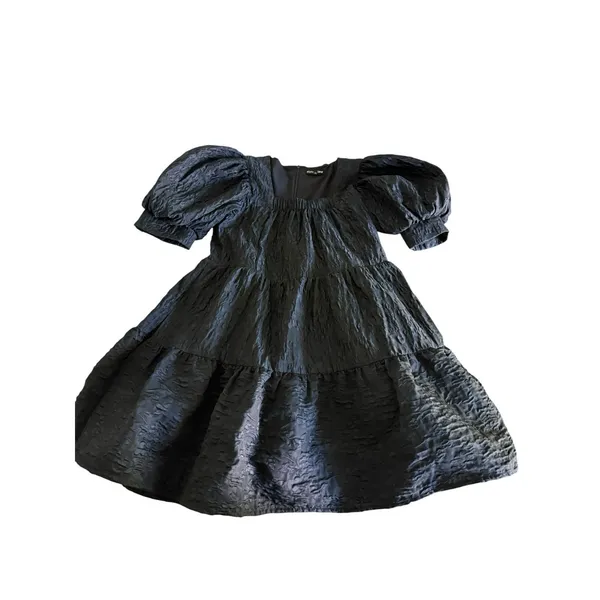 Sister Jane Confetti Square Neck Puff Sleeve Dress Size Small Black Textured - Image 4