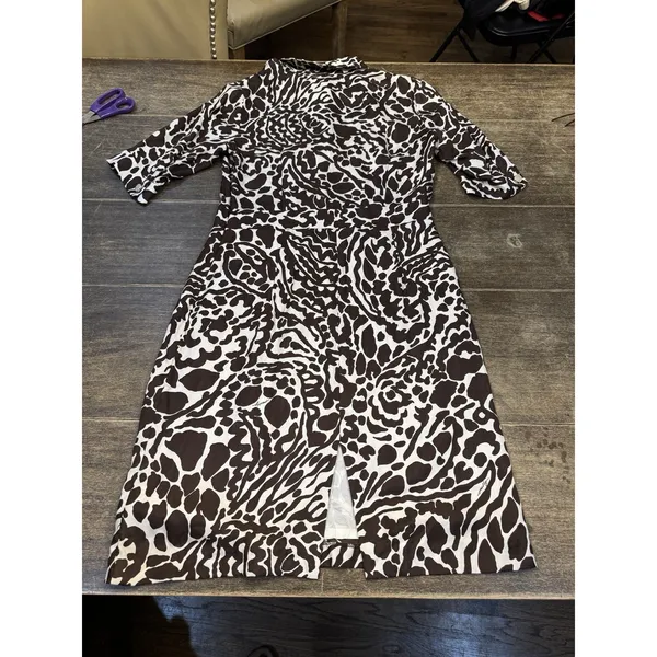 Milly New York‎ Brown & White Print Silk Short Sleeve Dress Size 6 - Image 5