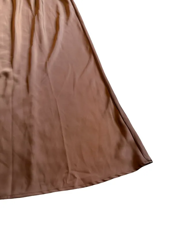 Pretty Garden Brown Sleeveless Satin Dress Midi Length High Neck Size Medium NWT - Image 5