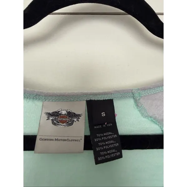 Harley Davidson Women’s Small Mint Green Raglan Shirt Y2K 2000s Biker - Image 2