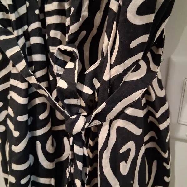 Banana Republic Factory Linen Blend Mini Dress Abstract Black/Beige sz M Pockets - Image 5