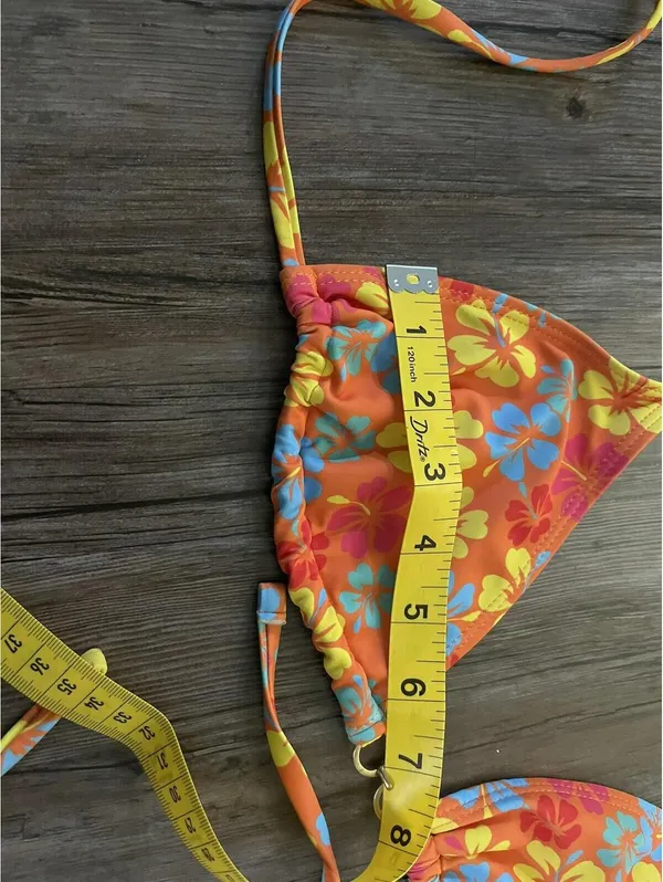 Floral Lace-Up Triangle Halter Bikini Orange Swim Set - Image 3