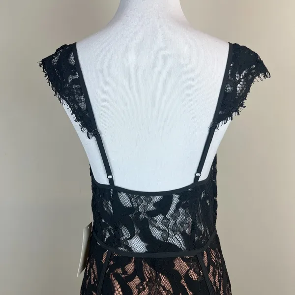 Tobi‎ Slip Dress Womens Medium Black Lace Nude Sheath Mini Date Night Club Chic - Image 9