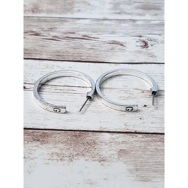 Earrings for Pierced Ears Large Silver Tone Hoops Stamped G - 1.25" - Image 4