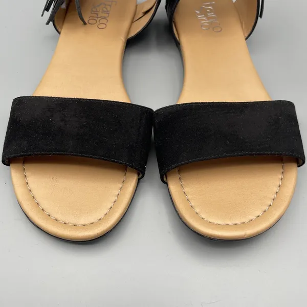 Franco Sarto Sandals Size 8 Black Leather Gladiator Fringed Ankle Strap Open Toe - Image 3