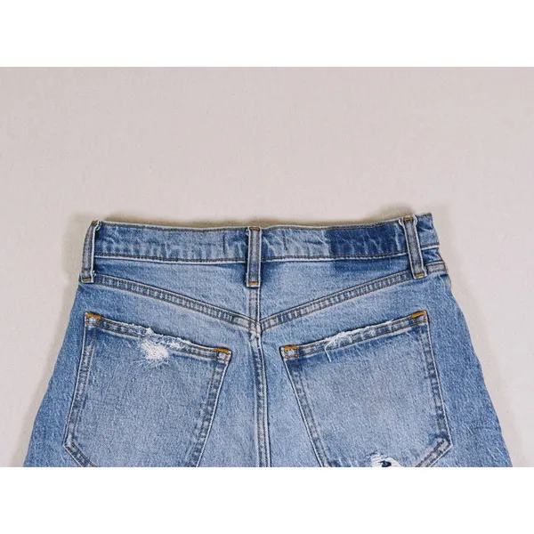 Abercrombie & Fitch Dad Short High Rise Size 25(0) Blue Raw Hem Distressed Denim - Image 5