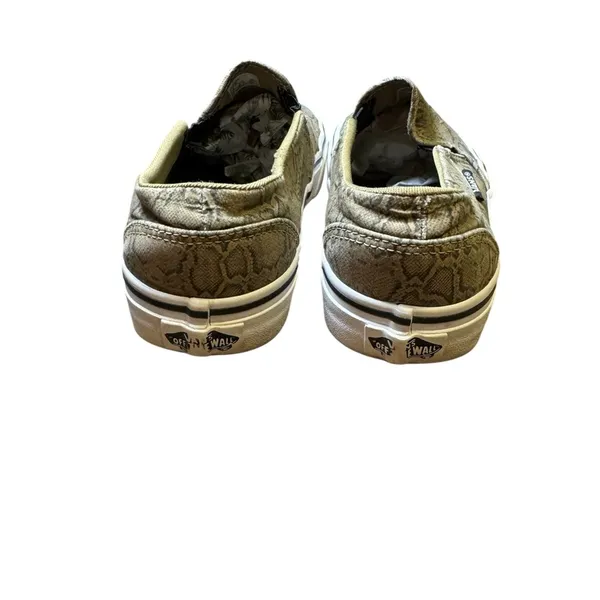 🐍 Vans Snake Print Slip-On Sneakers Women’s Size 7 –‎ Neutral Beige/Green 🐾 - Image 3