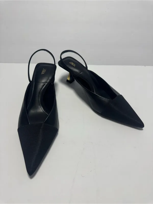 Zara Women's Kitten Heels Size 38 Black with Gold Sexy Holiday Party - Image 2