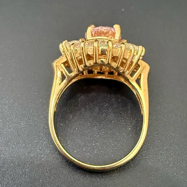 Vintage 925 Gold Over Sterling Pink Oval CZ Flower Cocktail Ring Size 8.5 7g. - Image 5