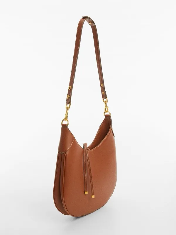 Mango MNG- round Saddle Shoulder tote Bag cognac chestnut Brown, Gold Hardware - Image 3
