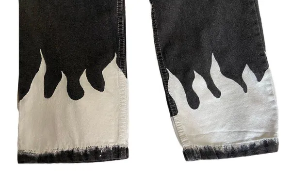 Custom Black jeans with hand painted white flames 🔥 Size 32 - Image 3