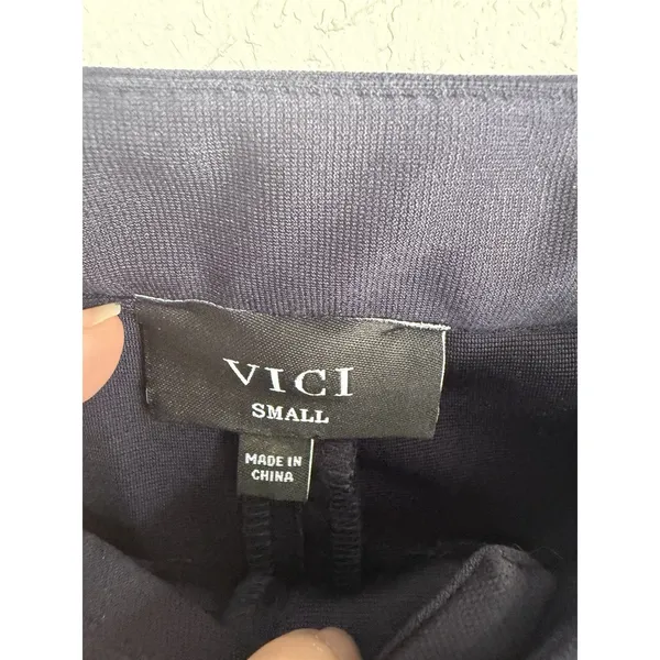 Vici Navy Blue Flat Front Flare Leg Pants Womens S Office Careerwear Classic - Image 4