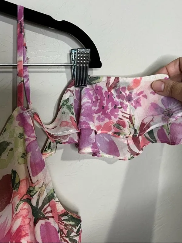 Lulus Watch Me Grow Pink Floral Cold Shoulder Hi-Low Ruffle Hem Midi Maxi Dress - Image 6