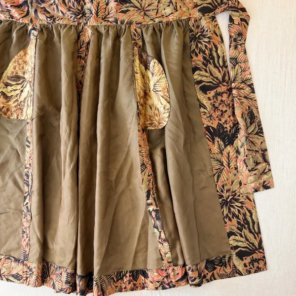 Handmade Tropical Wrap Midi Skirt Womens S Bronze‎ Olive Palm Leaf Pockets - Image 4