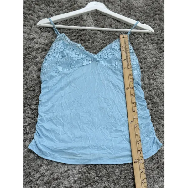 Vintage Y2K Light Blue Lace Trim Cami Top Ruched Bow Babydoll Tank Women’s S - Image 7
