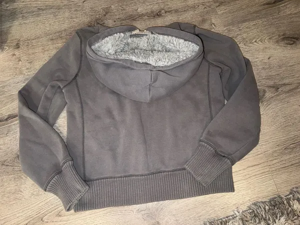 Y2K Vntge Aeropostale 87 Grey Half Zip Hoodie w/ Faux Fur Hood XL - Image 11